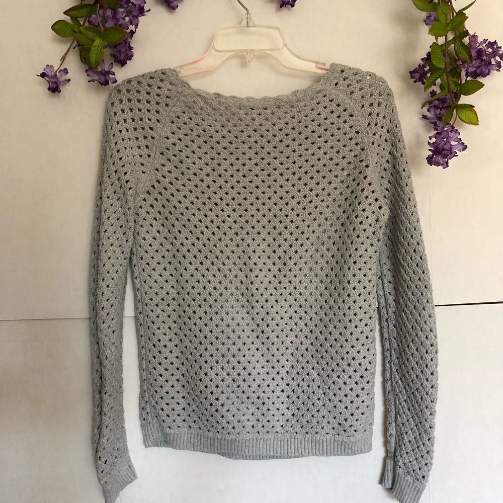 Loft Open Knit Gray Sweater - Picture 4 of 7
